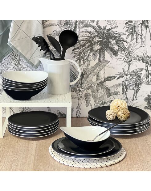 Servies van zwart porselein Sven - 18 stuks