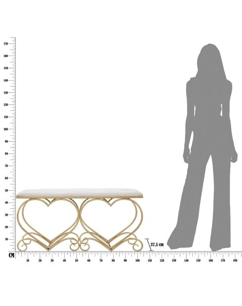 Wit/gouden hartbank - 51,5x105x37,5 cm