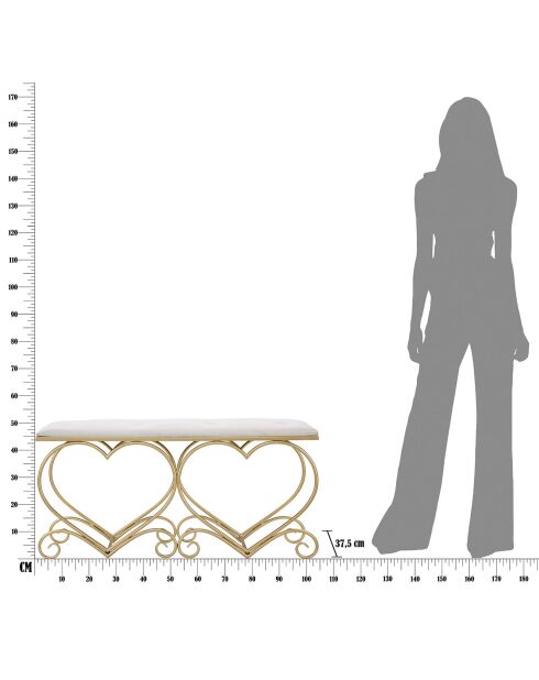Banc Coeur blanc/doré - 51.5x105x37.5 cm