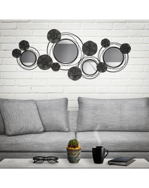 Décoration murale en métal avec miroirs noir/gris - 49x117x5.5 cm