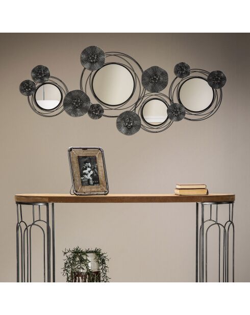 Décoration murale en métal avec miroirs noir/gris - 49x117x5.5 cm