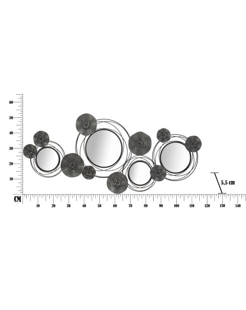 Décoration murale en métal avec miroirs noir/gris - 49x117x5.5 cm