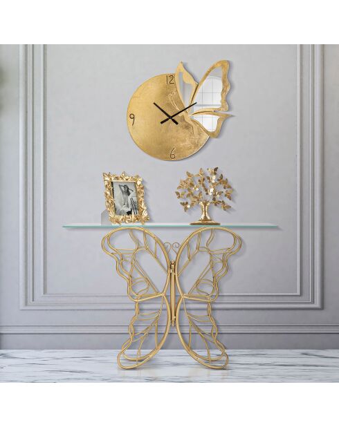 Console Butterfly doré/rose - 76x110x40 cm