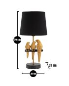 Lampe de chevet Perroquets noir/doré - 39x20x20 cm