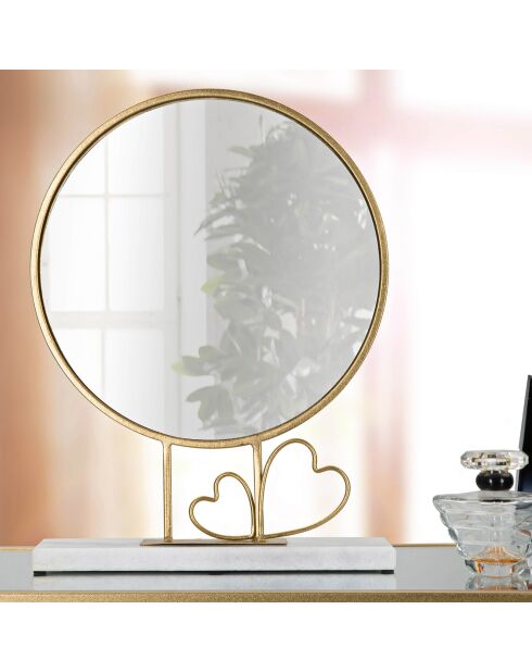Miroir de table Coeur doré/marbre - 39.5x30x9 cm