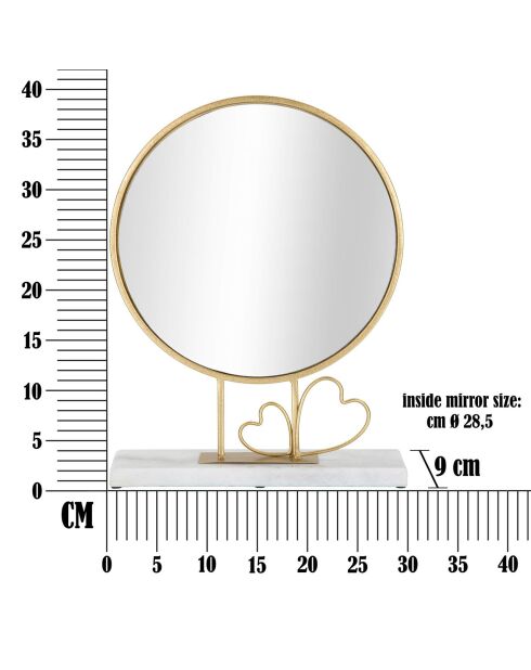 Miroir de table Coeur doré/marbre - 39.5x30x9 cm