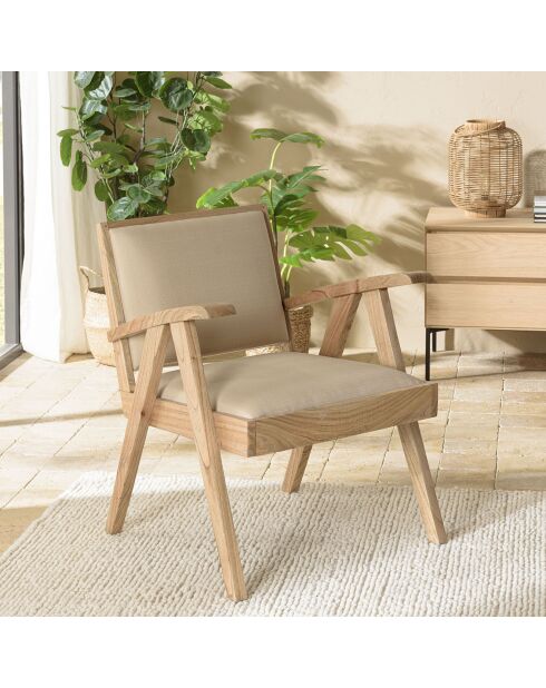 Fauteuil en Mindi tissu texturé Eris beige - 65x65x75 cm