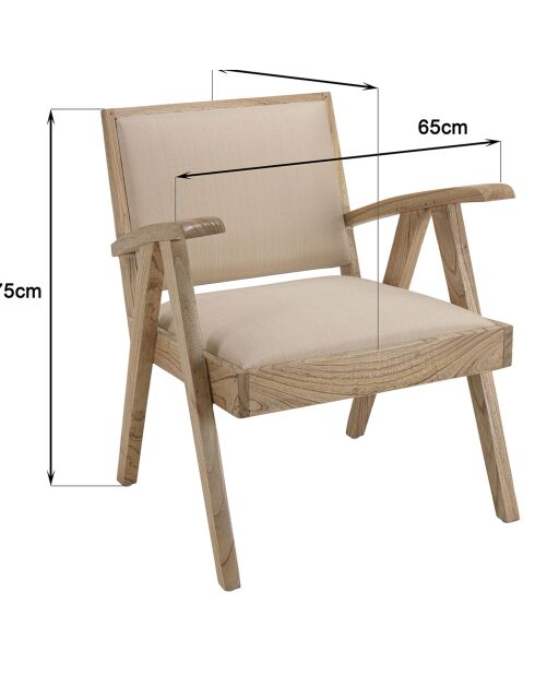 Fauteuil en Mindi tissu texturé Eris beige - 65x65x75 cm