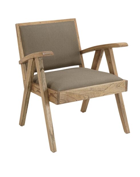 Fauteuil en Mindi tissu chiné Eris kaki - 65x65x75 cm