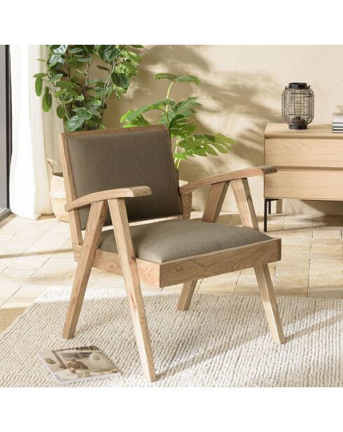 Fauteuil en Mindi tissu chiné Eris kaki - 65x65x75 cm