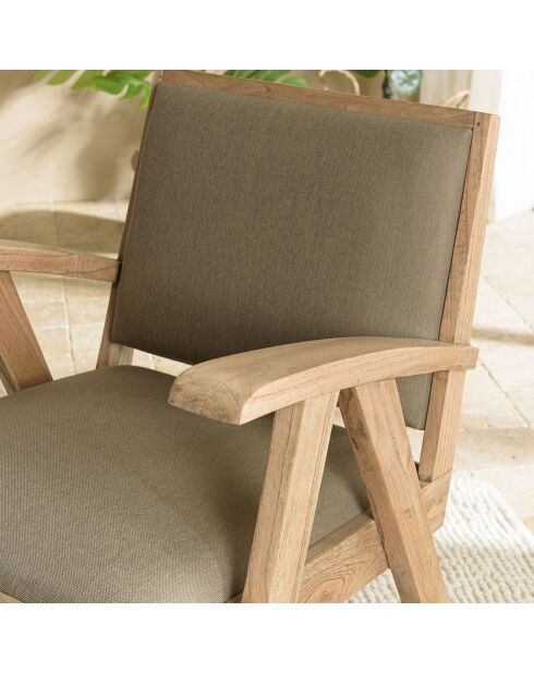 Fauteuil en Mindi tissu chiné Eris kaki - 65x65x75 cm