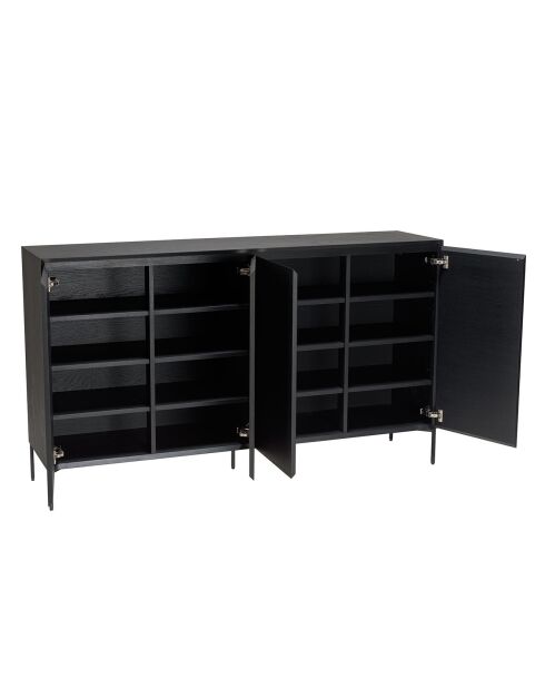 Buffet 4 portes 6 étagères pieds Maxendre noir - 187x45x108 cm