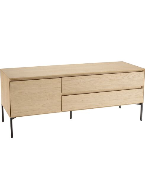 Meuble TV 1 porte 2 tiroirs Maxendre naturel/noir - 130x45x52 cm