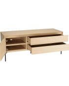 Meuble TV 1 porte 2 tiroirs Maxendre naturel/noir - 130x45x52 cm