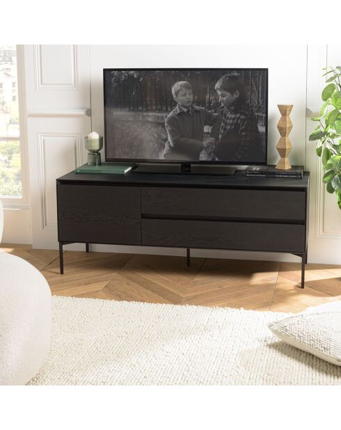 Meuble TV 1 porte 2 tiroirs Maxendre noir - 130x45x52 cm