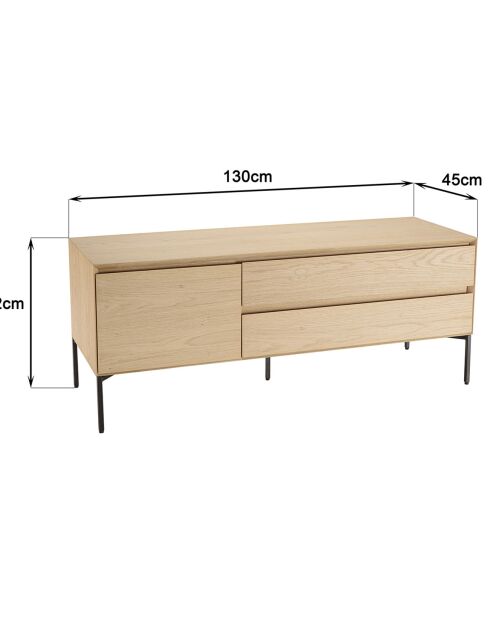 Meuble TV 1 porte 2 tiroirs Maxendre naturel/noir - 130x45x52 cm