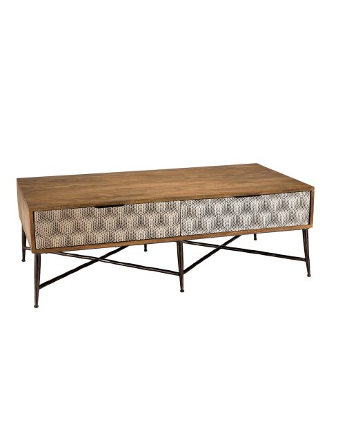 Table basse en bois de manguier 2 tiroirs Alix marron - 128x65x46 cm