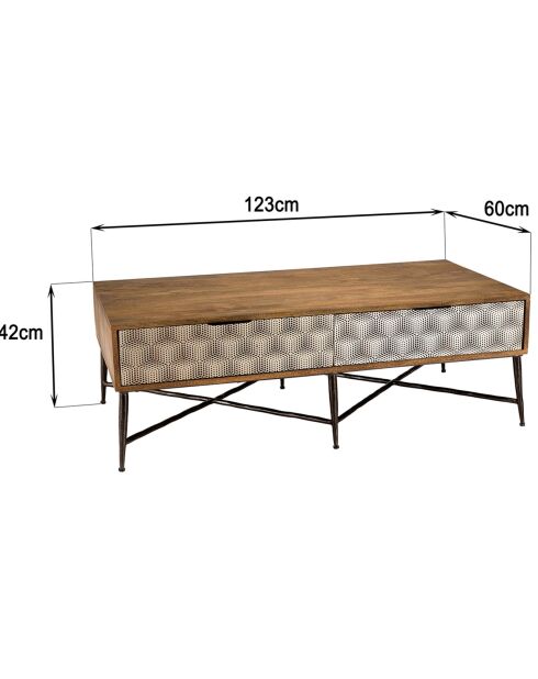 Table basse en bois de manguier 2 tiroirs Alix marron - 128x65x46 cm