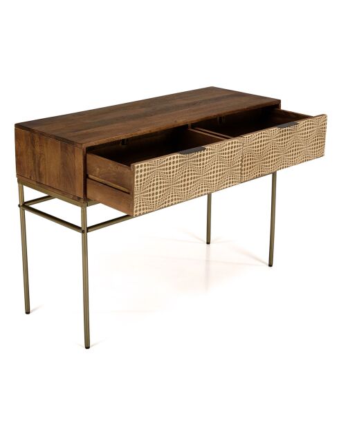 Console en bois de manguier 2 tiroirs Alix marron - 116x34x47 cm