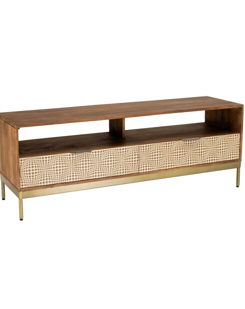 Meuble TV en bois de manguier 2 niches 2 tiroirs Alix marron - 146x46x46 cm