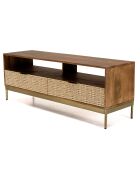 Meuble TV en bois de manguier 2 niches 2 tiroirs Alix marron - 146x46x46 cm