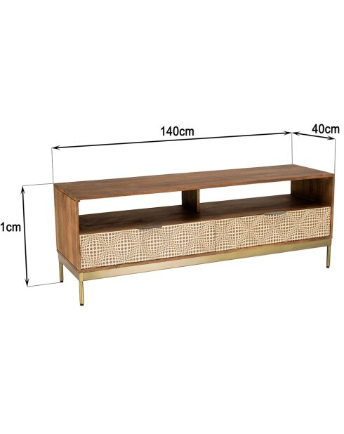 Meuble TV en bois de manguier 2 niches 2 tiroirs Alix marron - 146x46x46 cm