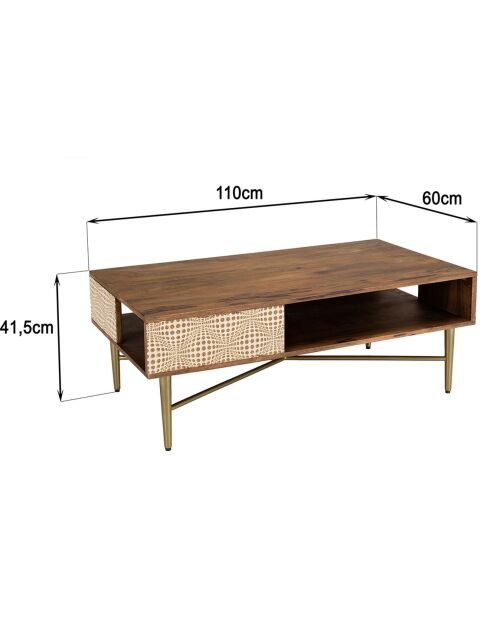 Table basse en bois de manguier 2 niches Alix marron - 116x65x47 cm