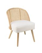 Chaise basse en bois d'Hévéa tissu bouclette Albane blanche - 55x62x71 cm