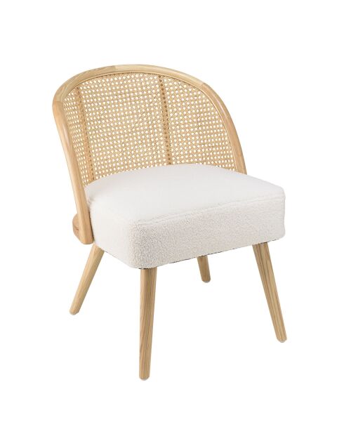 Sedia bassa in legno Hevea con tessuto riccio Albane bianco - 55x62x71 cm