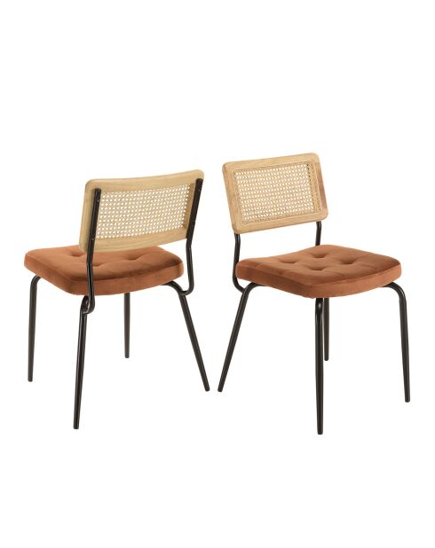 2 Chaises en Velours Albane orange/noir - 55x55x81 cm