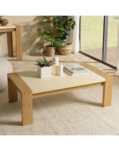 Table basse plateau encastré Grégoire chêne/beige - 122x70x42 cm