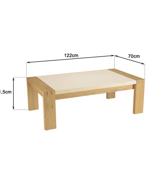 Table basse plateau encastré Grégoire chêne/beige - 122x70x42 cm