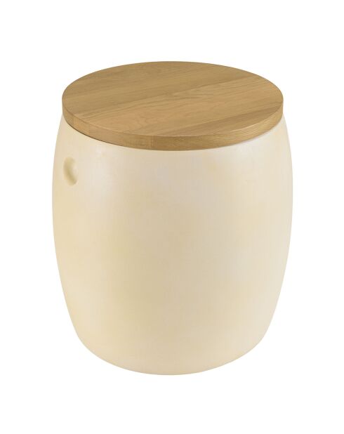 Tabouret effet bidon Grégoire chêne/beige - 46x46x48 cm