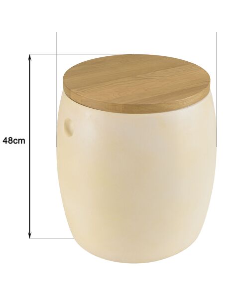 Tabouret effet bidon Grégoire chêne/beige - 46x46x48 cm