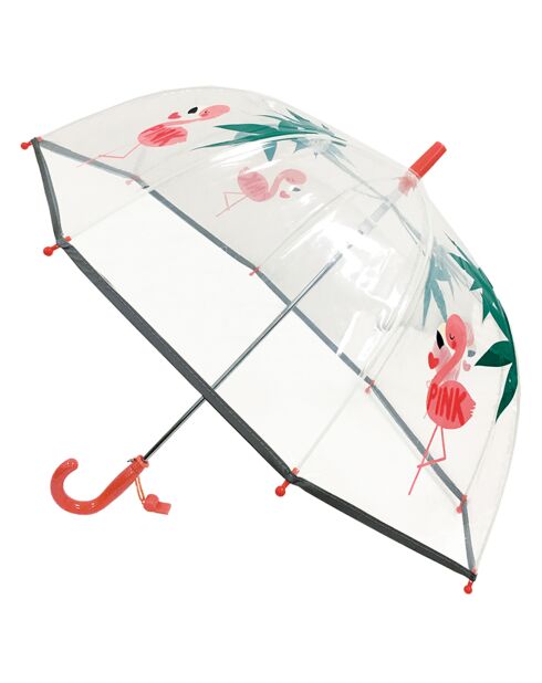 Parapluie cloche transparent pour enfant à bordure réfléchissante Flamingo transparent