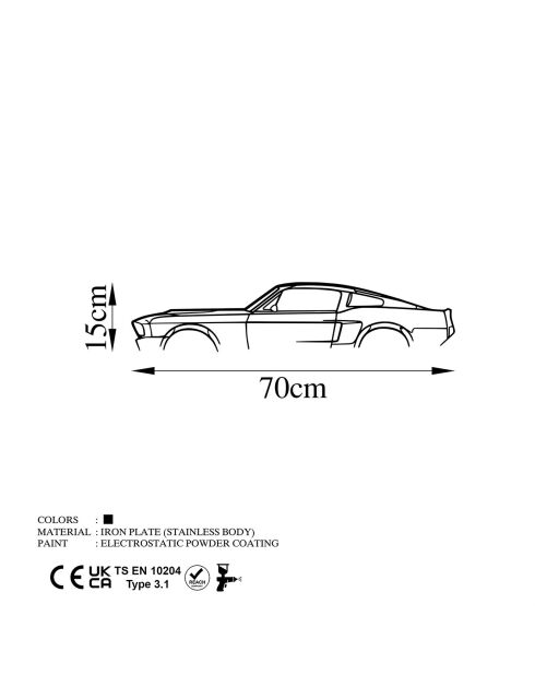 Décoration métallique 1967 Ford Mustang Shelby GT500 Silhouette noire - 70x15cm