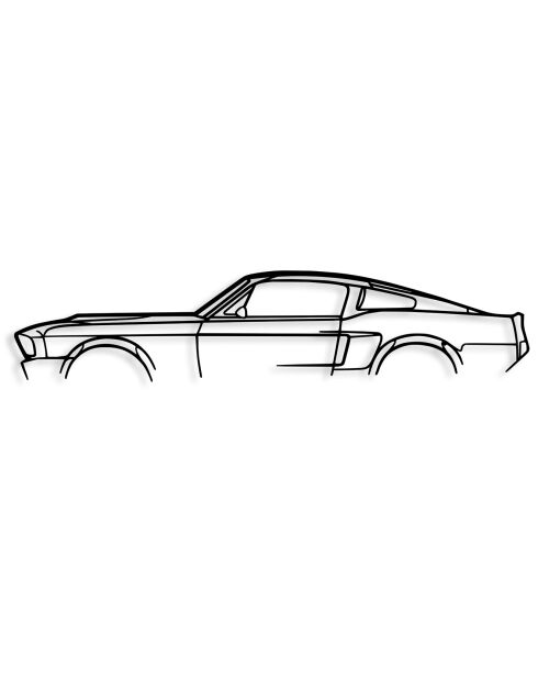 1967 Ford Mustang Shelby GT500 Metall-Dekoration mit schwarzer Silhouette — 70 x 15 cm