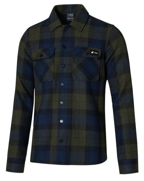 Chemise en Laine Mérinos mélangée Trekking vert/bleu