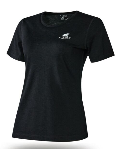 Schwarzes Kurzarm-T-Shirt aus 100% Merinowolle