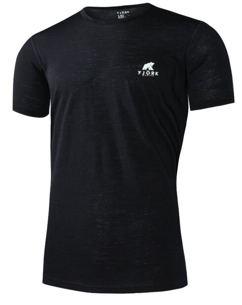 Camiseta negra de manga corta 100% lana merino