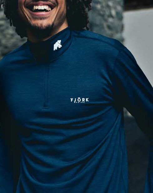 Maglia intima a collo alto 100% lana merino con zip Finn blu marino