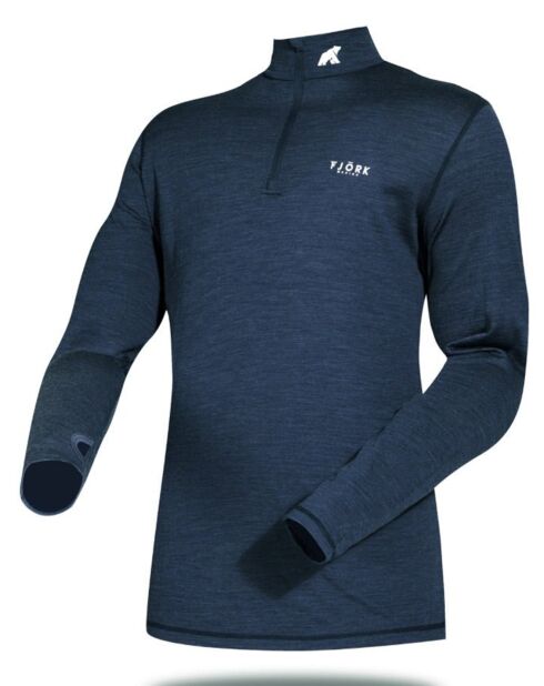 Maglia intima a collo alto 100% lana merino con zip Finn blu marino