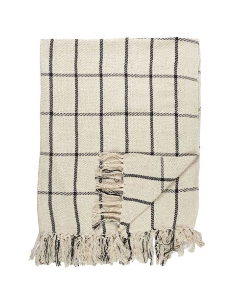 Plaid jeté de lit à carreaux beige/noir - 125x150 cm