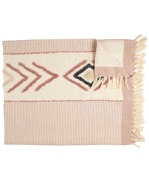 Plaid tufté ethnique blanc/terracotta - 130x150 cm