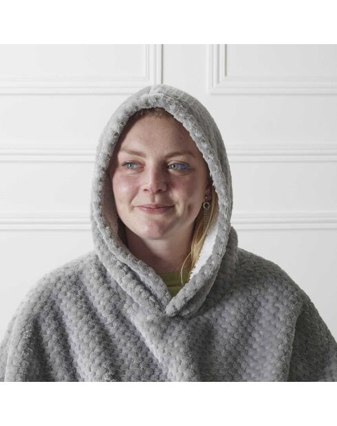 Sweat plaid à capuche intérieur Sherpa gris
