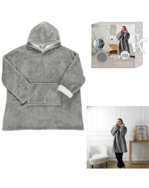 Sweat plaid à capuche intérieur Sherpa gris