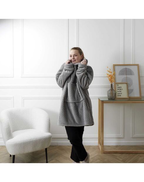 Sweat plaid à capuche intérieur Sherpa gris