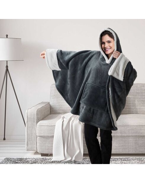 Sweat plaid à capuche intérieur Sherpa gris foncé