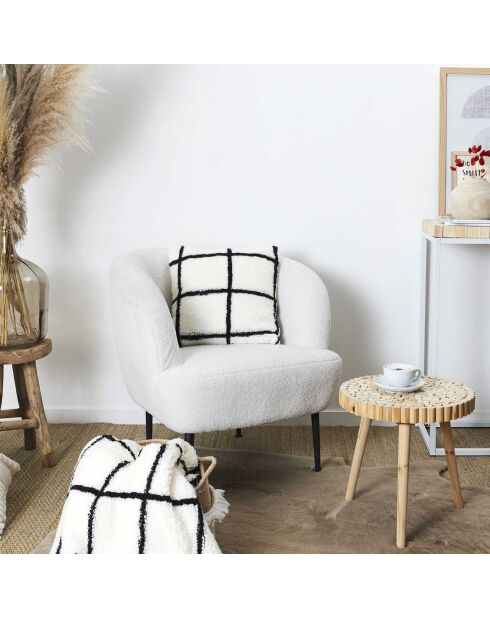 Coussin Sherpa à carreaux blanc/noir - 40x40 cm