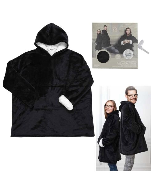 Sweat plaid à capuche intérieur Sherpa noir